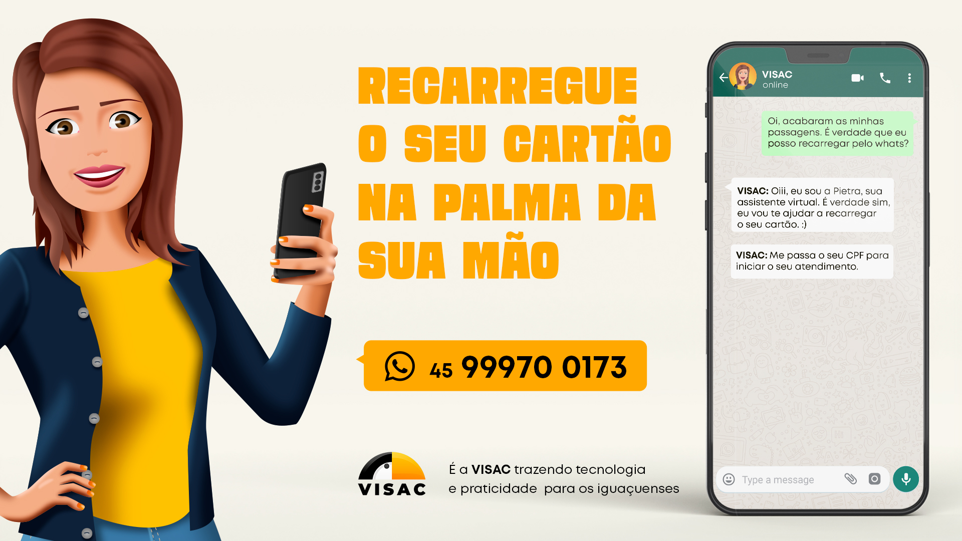 Pelo Whatsapp: VISAC disponibiliza assistente virtual para recarga de créditos do Transporte Coletivo